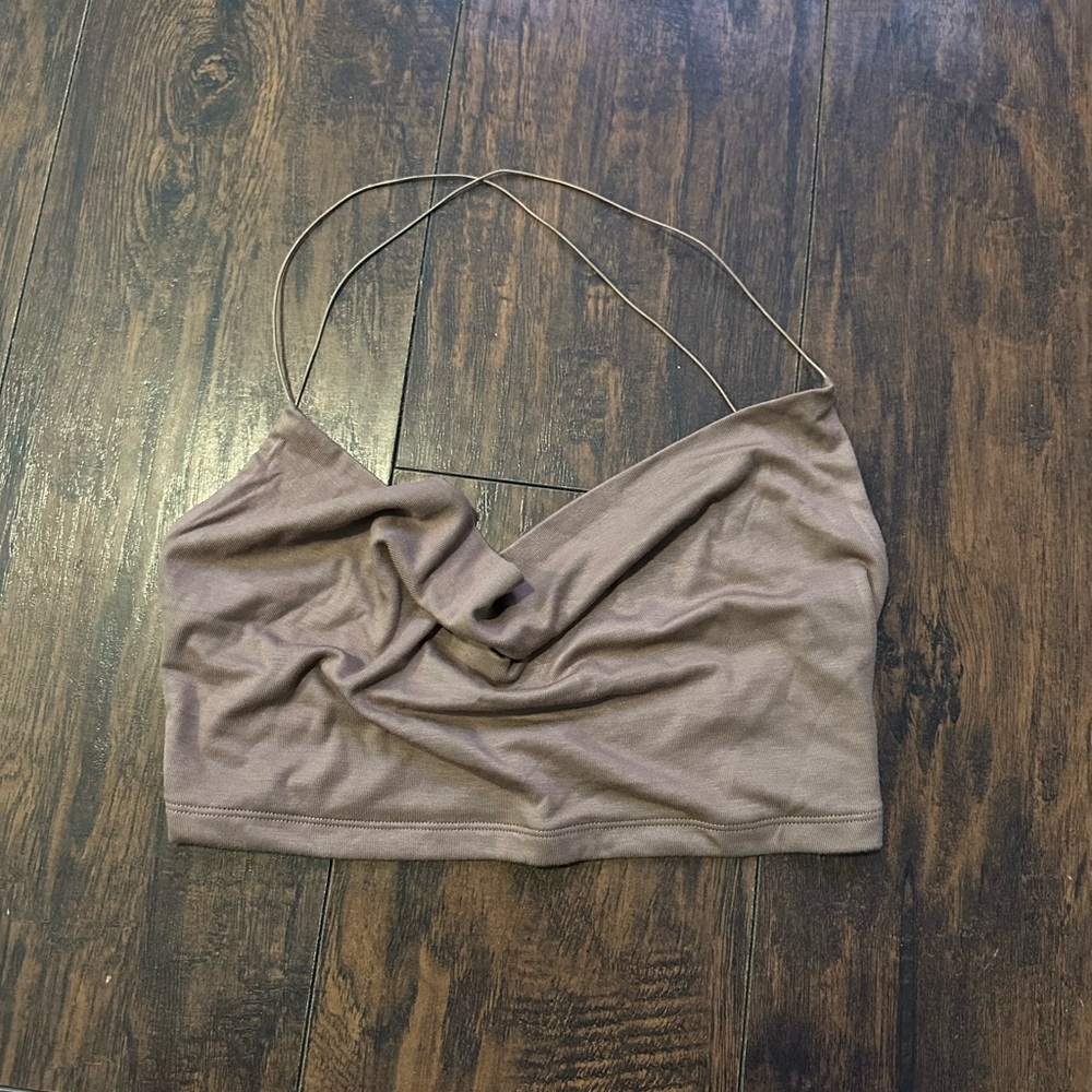 White Fox Boutique Taupe Crop Top
